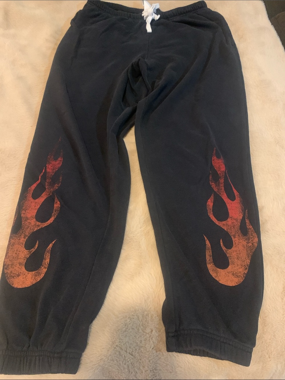 HARAGE Black Sweatpants with Red Flame Graphic